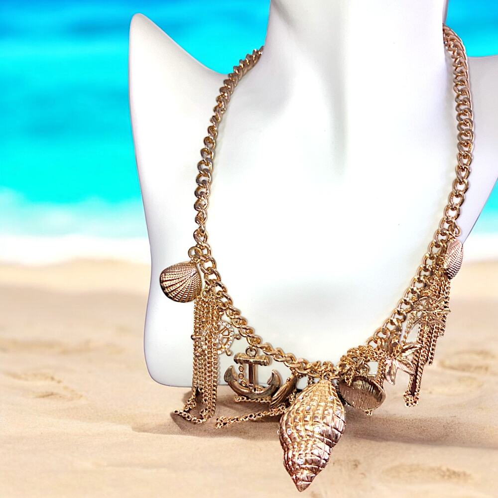 Ocean & Nautical Large Charms Gold-Tone 20 7/8 Inch Necklace!